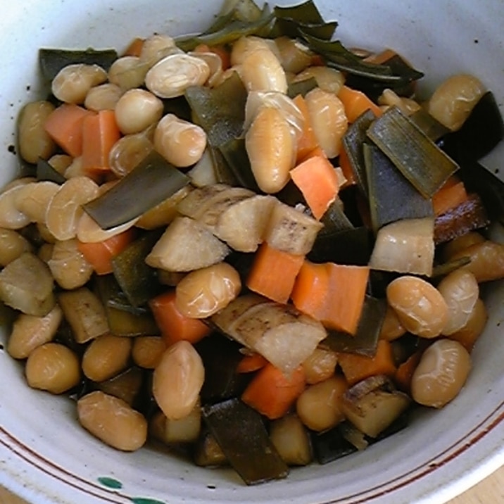 だしをとった昆布、大豆の水煮で簡単☆五目煮豆